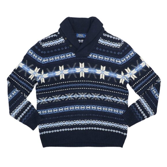 Polo Ralph Lauren Shawl Collar 100% Wool Fairisle Men's Sweater XL NWT Navy - Picture 1 of 1